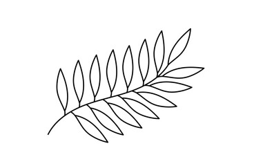 Leaves branch simple outline hand drawn illustration, floral sketch line art image, plant part doodle design element