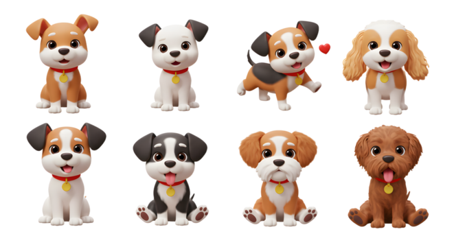 Lovely 3D Cartoon Puppies with Heartwarming Expressions