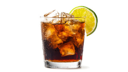 A glass of soda with a lime wedge in it