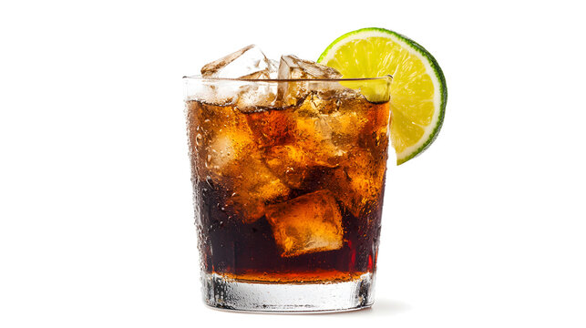 A glass of soda with a lime wedge in it