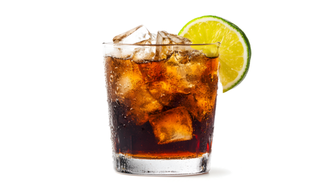 A glass of soda with a lime wedge in it