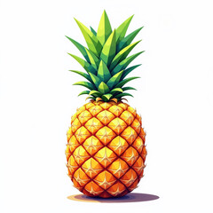 Fototapeta premium A vivid, detailed illustration of a ripe pineapple with a lush green crown, set against a white background.