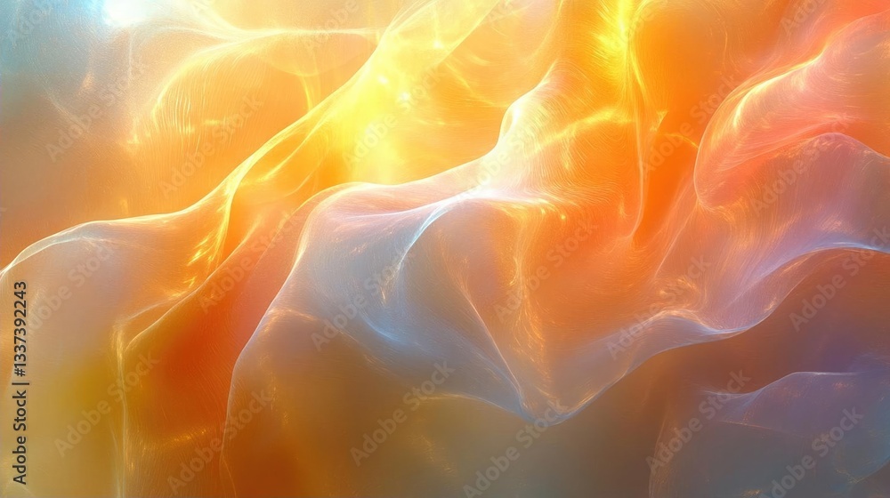 Poster abstract flowing fabric in warm hues, creating a serene atmosphere with soft light effects