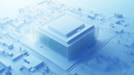 Abstract architectural model of a building on a circuit board