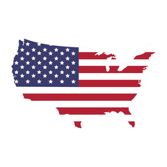 Outline of the United States filled with the American flag design showcasing patriotism and unity. Vector