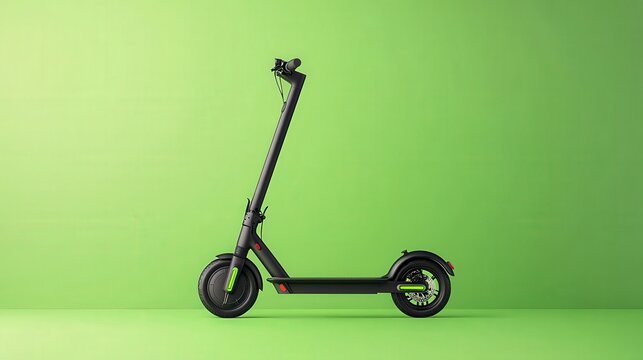 Electric scooter on a vibrant green background, showcasing modern urban mobility.