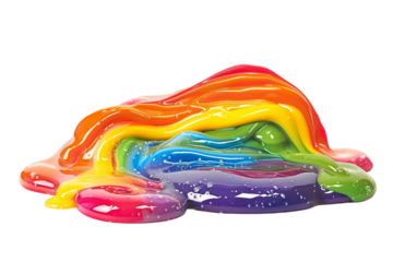 Fluffy rainbow slime with sparkles isolated on transparent background
