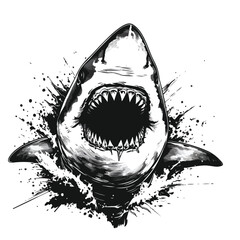 Angry Wild Great White Shark Design Illustration