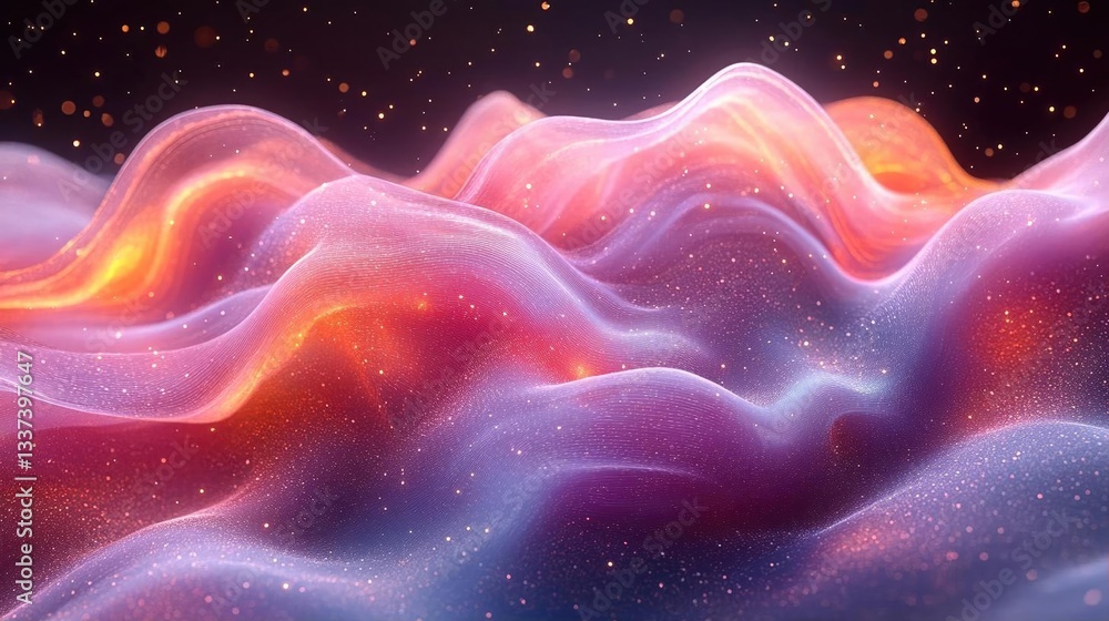 Poster abstract waves of color and light create a mesmerizing landscape with a cosmic feel