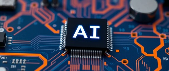 Futuristic artificial intelligence semiconductor on a motherboard. Generative AI