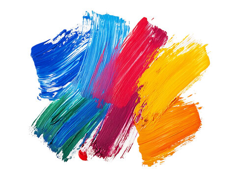 Vibrant Brushstrokes of Blue Red Yellow and Green Paint on Transparent Background
