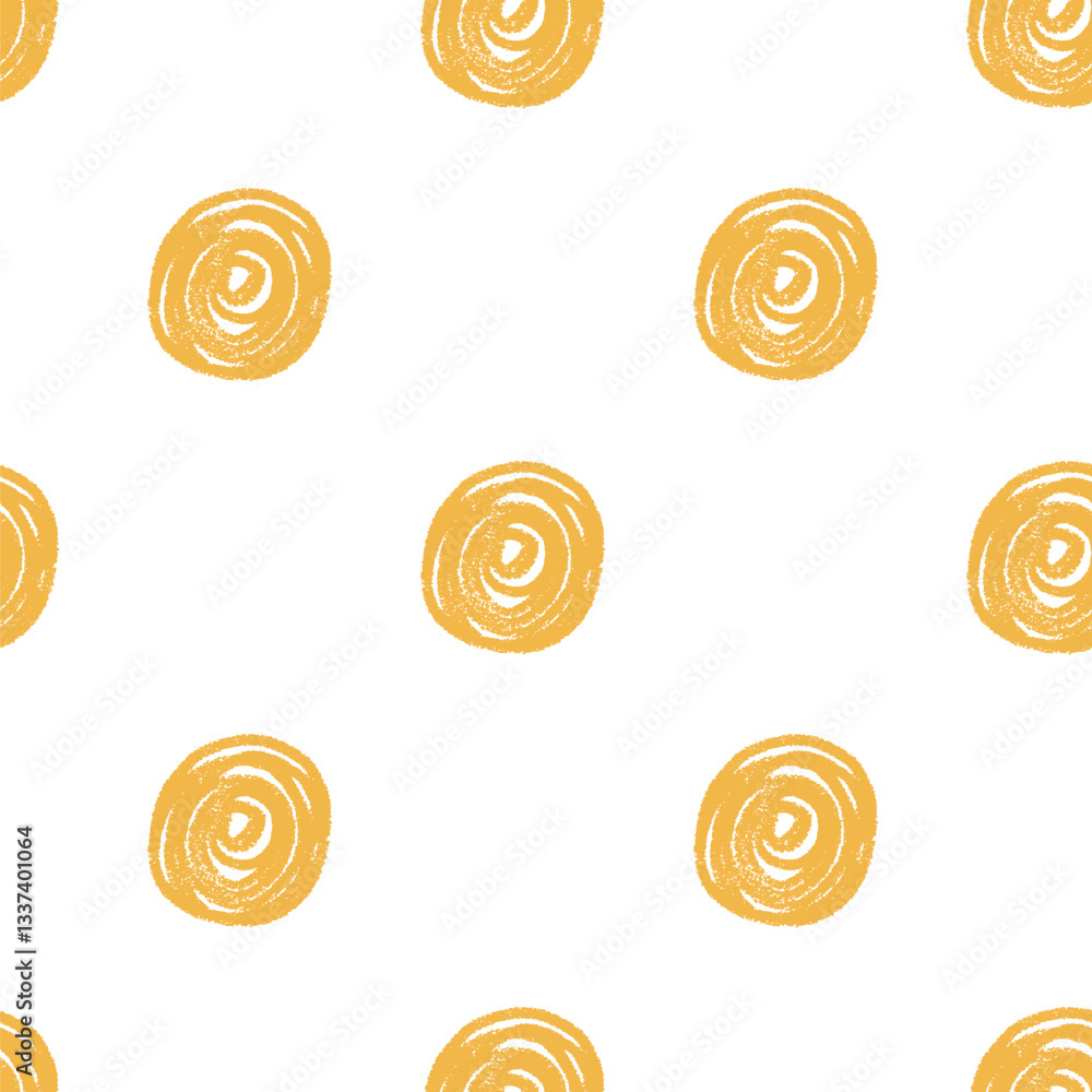 Poster polka dots seamless pattern crayon drawn. circles endless background. round points by pencil repeat 