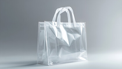 Elegant Clear Tote Bag isolated on white background. A minimalist design of Shopping Bag. Can be used in presentations, articles or websites