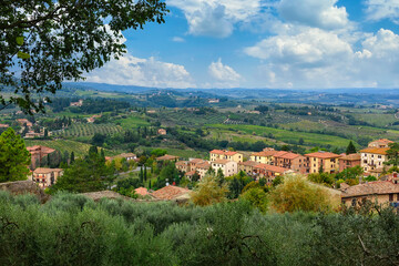 Landscape in San Gimignano, Tuscany, Italy. San Gimignano is typical Tuscan medieval town in Italy