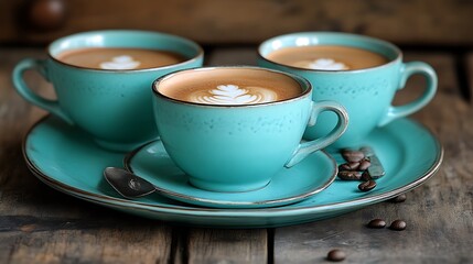 Teal Latte Art for Rustic Wood Table.