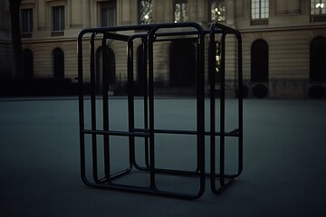 Abstract Metal Cube for City Square, Dusk.