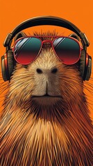 Cool Capybara with Headphones and Aviator Sunglasses – Stylish Symmetrical Vector Art