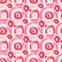 Circular lines brush seamless pattern. Paint stroke endless background. Abstract curved shapes textured repeat Surface pattern design geometric motif. Vector hand drawn flat illustration.