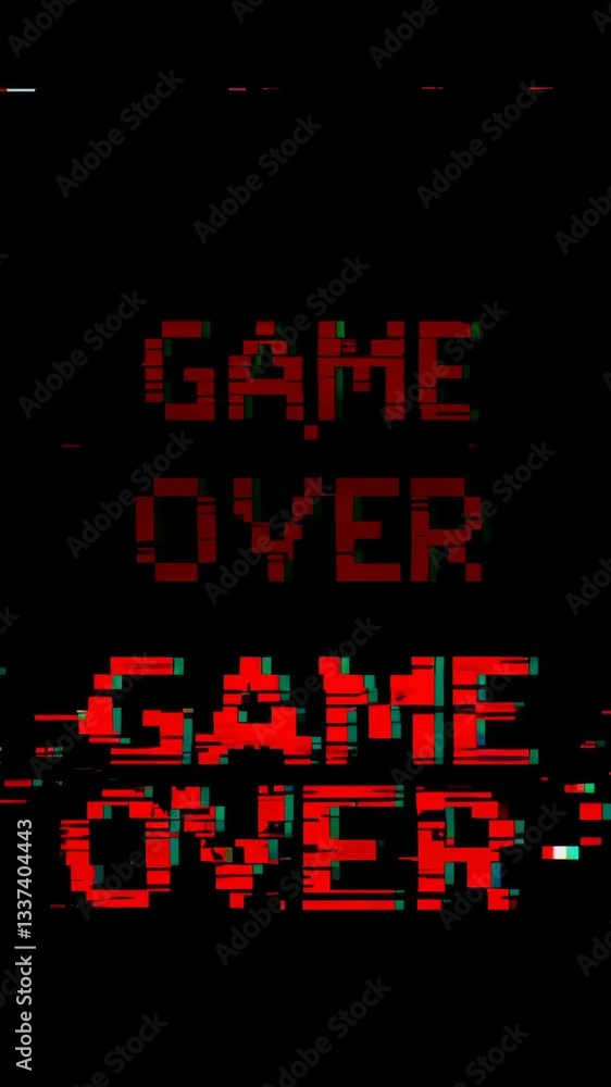 Poster retro glitch transition with game over text in dynamic vhs style