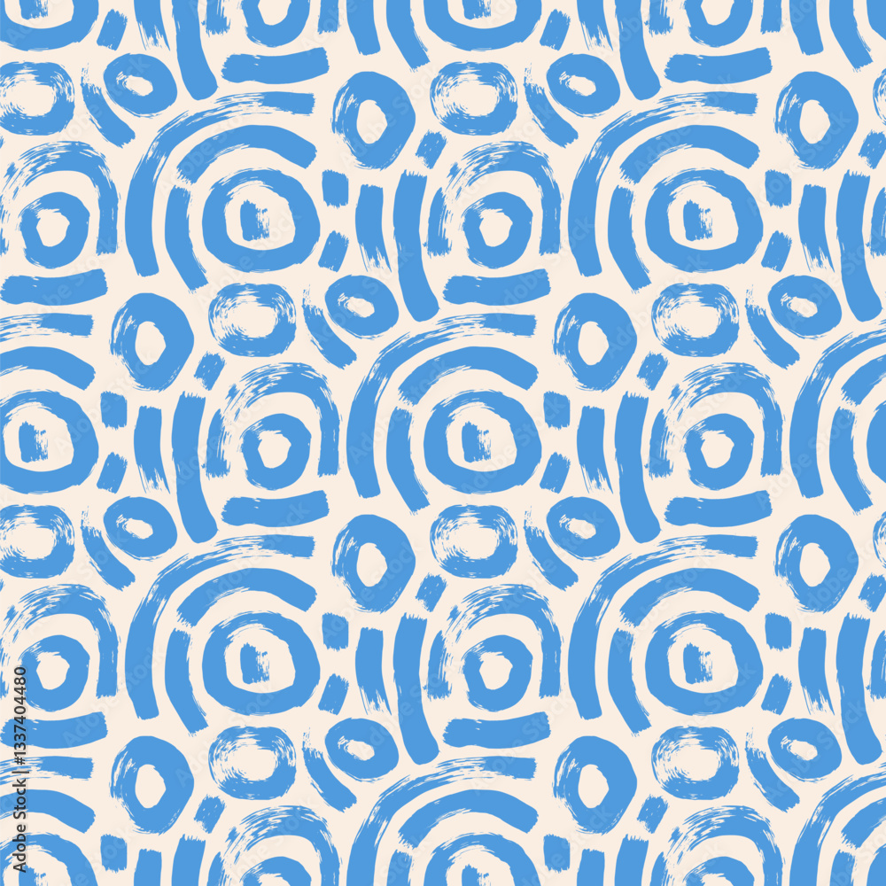 Poster circular lines brush seamless pattern. paint stroke endless background. abstract curved shapes textu