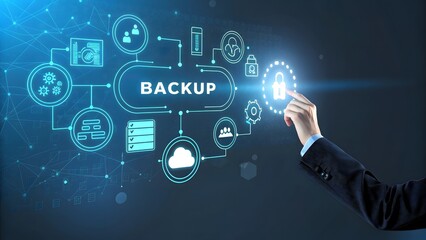 Futuristic Holographic Interface Data Backup & Cyber Security V8