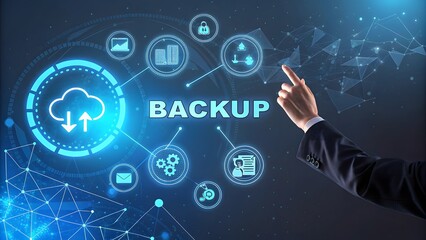 Futuristic Holographic Interface Data Backup & Cyber Security V6