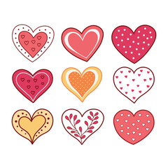 Hand Drawn Doodle Decorative Hearts with Various Patterns