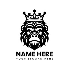 Crowned gorilla head vector graphic. Regal wildlife animal design
