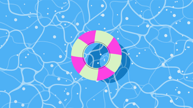 Summer tpp view swimming pool water with lifebuoy center background with copy space