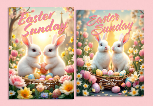 Pastel Easter Eggs & Rabbits Poster Layout Set