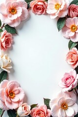 Pastel flower wreath border, soft color palette , birthday, pretty