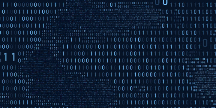 Abstract binary code cloud background. AI learning on data cyber field. Futuristic digital technology.