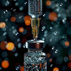 Scientific Injection: Needle Penetrating a Sterile Vial