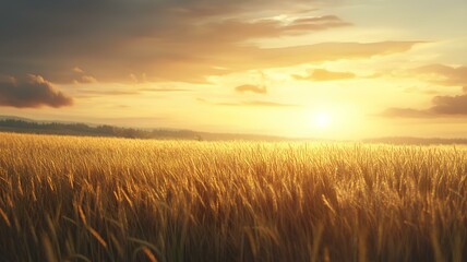Obraz premium Sunset over wheat field. Beautiful summer landscape. 3d rendering