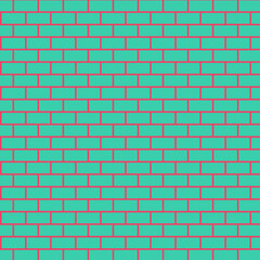 Vibrant turquoise brick wall pattern with contrasting red mortar lines