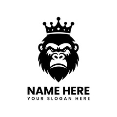 Monochrome gorilla king portrait illustration. Majestic primate art