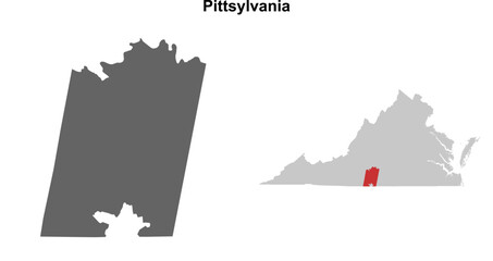 Obraz premium Pittsylvania County (Virginia) blank outline map set