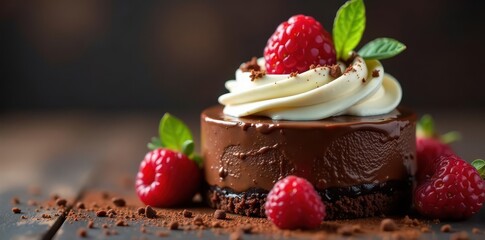 Rich dark chocolate mousse, vanilla bean ice cream, cold, restaurant dessert
