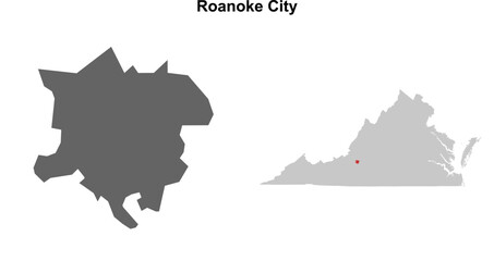 Roanoke City County (Virginia) blank outline map set