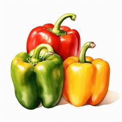 hand-drawn watercolor illustration of bell peppers in earthy rustic tones
