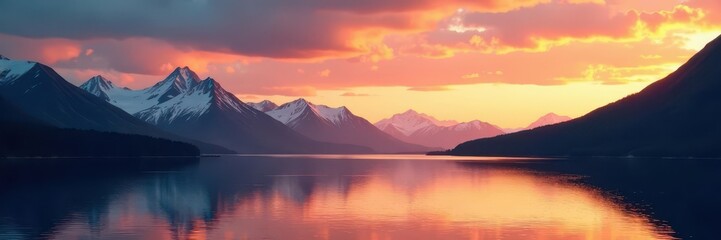 Fototapeta premium Anchorage skyline at sunrise, majestic mountains , america, winter