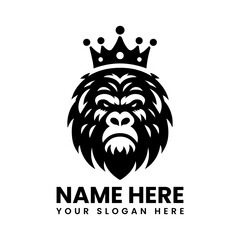 Bold crowned gorilla graphic. Powerful animal kingdom design © vectorvovdesign
