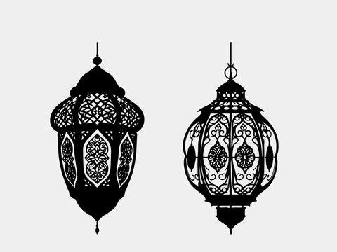 Islamic Lantern Silhouette Set &ndash; Traditional Arabic Hanging Lamps