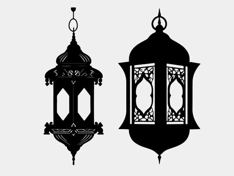 Islamic Lantern Silhouette Set &ndash; Traditional Arabic Hanging Lamps