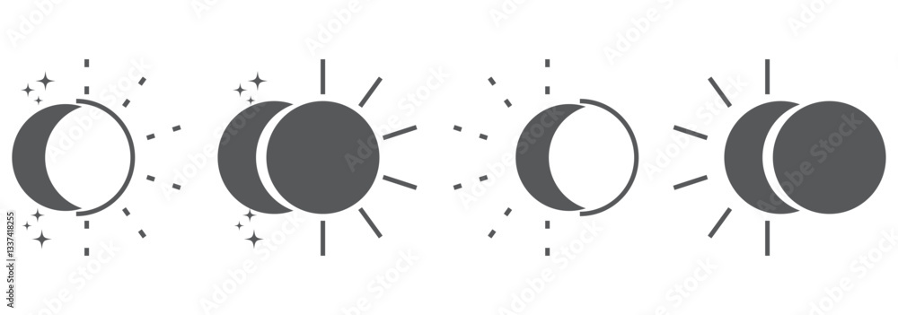 Wall mural sun and moon icon vector day and night icon set. dark and light mode icons , screen brightness and c