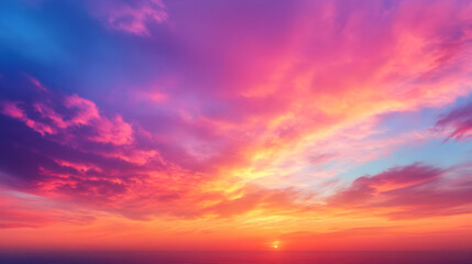 Obraz premium Sunset Symphony: A Skyscape of Radiant Colors and Tranquil Beauty Unveiled at Dusk