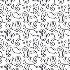 Pixel art paisley seamless pattern. Monochrome indian ornament 8 bit endless background. 90s line art repeat cover. Surface pattern design retro techno motif. Vector illustration.