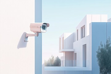 Graphic layouts for advertising surveillance technology in modern architecture settings