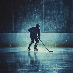 Obraz premium Solitary Hockey Player Under Rain