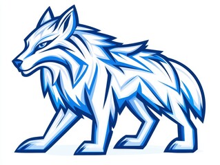 Obraz premium Stylized blue and white wolf illustration showcasing dynamic posture and design
